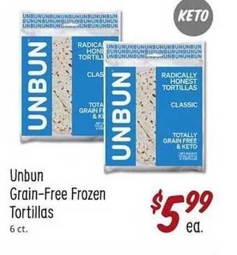 Sprouts Farmers Market Unbun grain-free frozen tortillas offer
