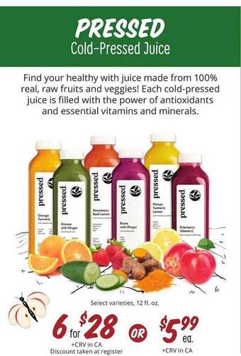 Sprouts Farmers Market Pressed cold-pressed juice offer