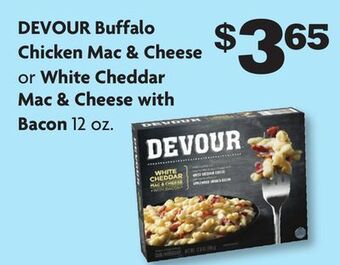 Family Dollar Devour buffalo chicken mac & cheese or white cheddar mac & cheese with bacon offer