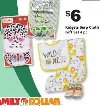 Family Dollar Kidgets burp cloth gift set offer