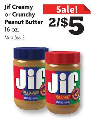 Family Dollar Jif creamy or crunchy peanut butter offer