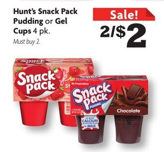Family Dollar Hunt's snack pack pudding or gel cups offer