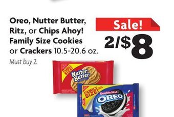 Family Dollar Oreo, nutter butter, ritz, or chips ahoy! family size cookies or crackers offer