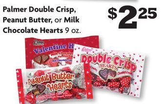 Family Dollar Palmer double crisp, peanut butter, or milk chocolate hearts offer