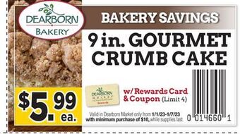 Dearborn Market Gourmet crumb cake offer