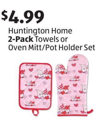 Aldi Huntington home 2-pack towels or oven mitt/pot holder set offer