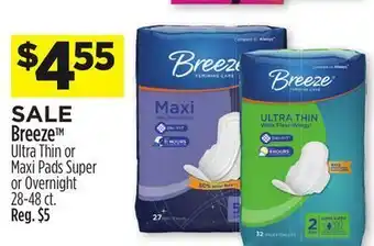 Dollar General Breeze™ ultra thin or maxi pads super or overnight offer