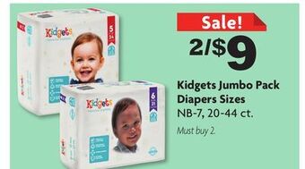 Family Dollar Kidgets jumbo pack diapers offer