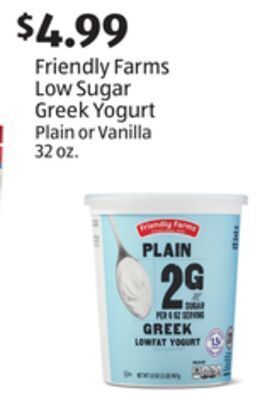 Aldi Friendly farms low sugar greek yogurt offer
