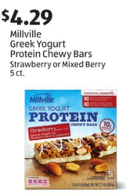 Aldi Millville greek yogurt protein chewy bars offer