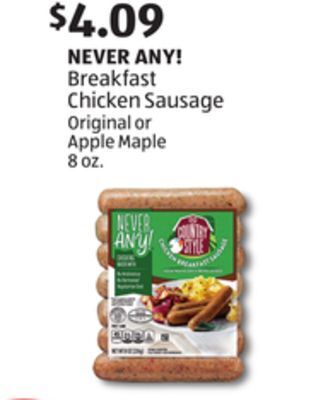 Aldi Never any! breakfast chicken sausage offer