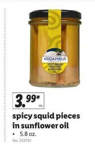 Lidl Spicy Squid Pieces In Sunflower Oil offer
