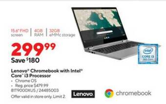 Staples Lenovo Chromebook With Intel Core I3 Processor offer