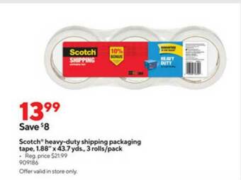 Staples Scotch Heavy-duty Shipping Packaging Tape 1.88 offer