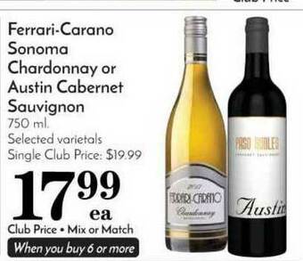 Pavilions Ferrari-Carano Sonoma Chardonnay Or Austin Cabernet Sauvignon offer