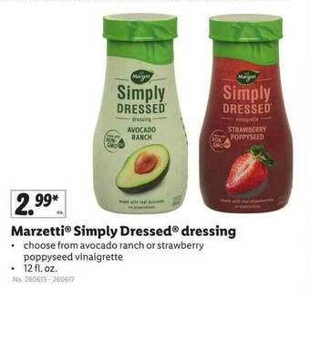 Lidl Marzetti® Simply Dressed® Dressing Avocado Ranch Or Strawberry Poppyseed Vinaigrette offer