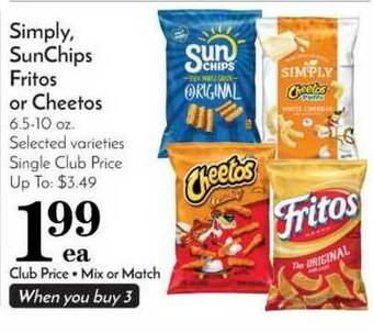 Pavilions Simply, SunChips Fritos Or Cheetos offer