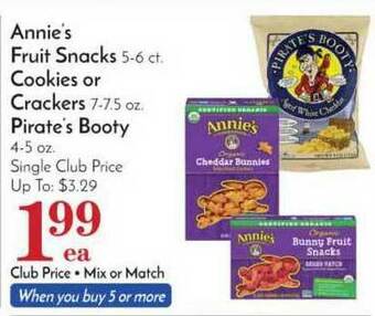 Pavilions Annie's Fruit Snacks, Cookies Or Crackers, Pirate's Booty offer