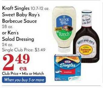 Pavilions Kraft Singles, Sweet Baby Ray's Barbecue Sauce Or Ken's Salad Dressing offer
