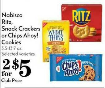 Pavilions Nabisco Ritz, Snack Crackers Or Chips Ahoy! Cookies offer
