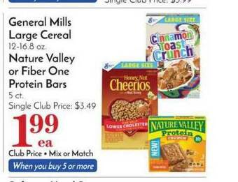 Pavilions General Mills Large Cereal, Nature Valley Or Fiber One Protein Bars offer