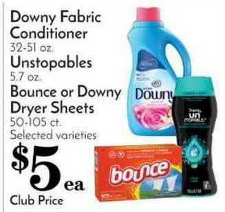 Pavilions Downy Fabric Conditioner, Unstopbales, Bounce Or Downy Dryer Sheets offer