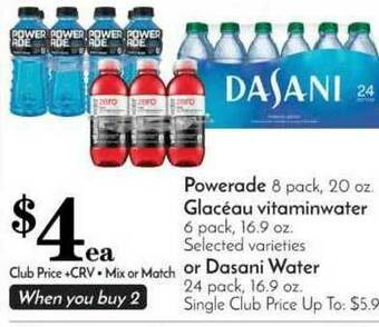 Pavilions Powerade, Glacéau Vitaminwater Or Dasani Water offer