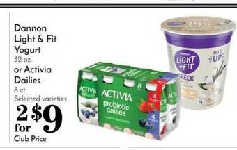 Pavilions Dannon Light & Fit Yogurt Or Activia Dailies offer