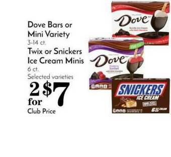 Pavilions Dove Bars Or Mini Variety, Twix Or Snickers Ice Cream Mini's offer