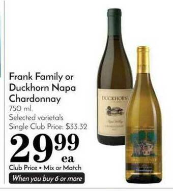 Pavilions Frank Family Or Duckhorn Napa Chardonnay offer