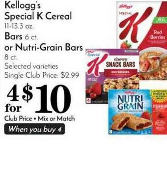 Pavilions Kellogg's Special K Cereal, Bars Or Nutri-Grain Bars offer