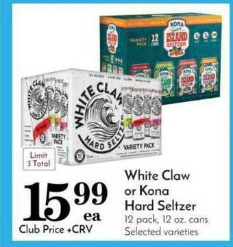 Pavilions White Claw Or Kona Hard Seltzer offer