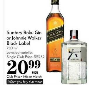Pavilions Suntory Roku Gin Or Johnnie Walker Black Label offer