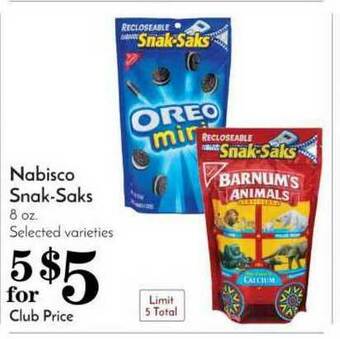 Pavilions Nabisco Snak-Saks offer