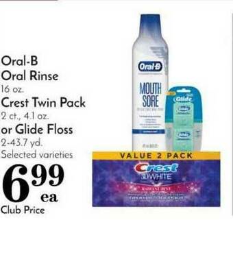 Pavilions Oral-B Oral Rinse, Crest Twin Pack Or Glide Floss offer