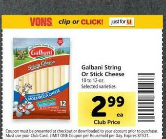Vons Galbani String Or Stick Cheese offer