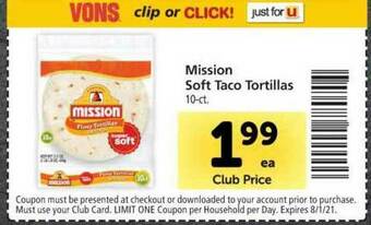 Vons Mission Soft Taco Tortillas offer