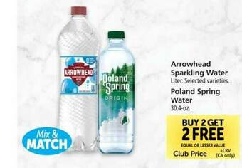 Vons Arrowhead Sparkling Water Or Poland Spring Water offer