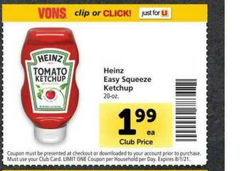 Vons Heinz Easy Squeeze Ketchup offer