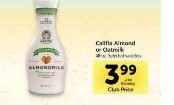Vons Califia Almond Or Oatmilk offer
