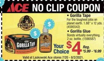 Ace Hardware Gorilla Tape, Gorilla Glue offer