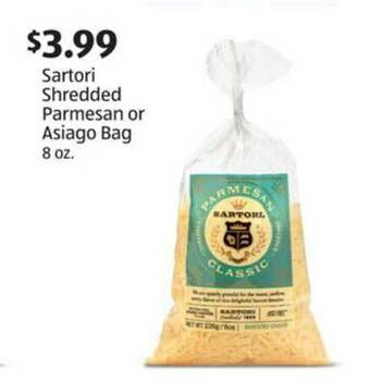 Aldi Sartori Shredded Parmesan Or Asiago Bag offer