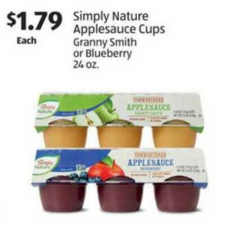Aldi Simply Nature Applesauce Cups Granny Smith Or Blueberry 24 Oz. offer