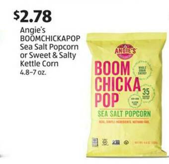 Angie's Boomchickapop Sea Salt Popcorn Or Sweet & Salty Kettle Corn 4.8-7 Oz.