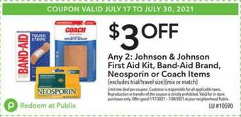 Publix Johnson & Johnson First Aid Kit, Ban-aid Brand, Neosporin Or Coach Items offer