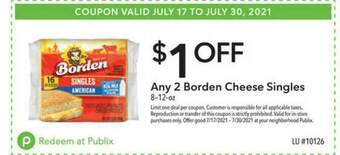 Publix Borden Cheese Singles 8-12-oz offer