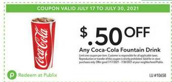 Publix Coca-cola Fountain Drink offer