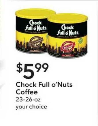 Publix Chock Full O'nuts Coffee 23-26-oz offer