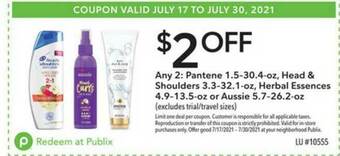 Publix Pantene 1.5-30.4-30.4-oz, Head & Shoulders 3.3-32.1-oz, Herbal Essences 4.9-13.5-oz Or Aussie 5.7-26.2-oz offer