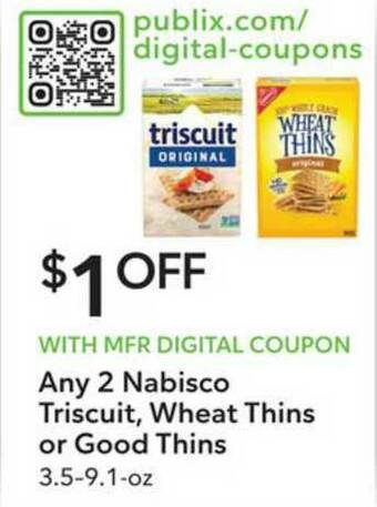 Publix Nabisco Triscuit, Wheat Thins Or Good Thins 3.5-9.1-oz offer
